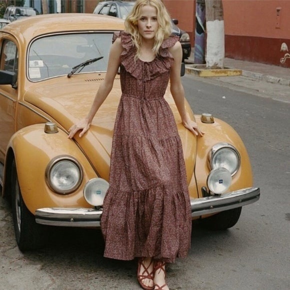 Doen Dresses & Skirts - Doen • Yarrow Tiered Midi Maxi Dress Rust Ditsy Floral S